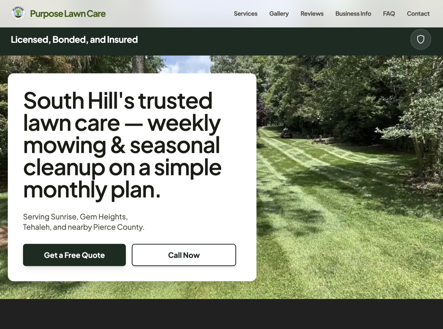Purpose Lawn Care landing page